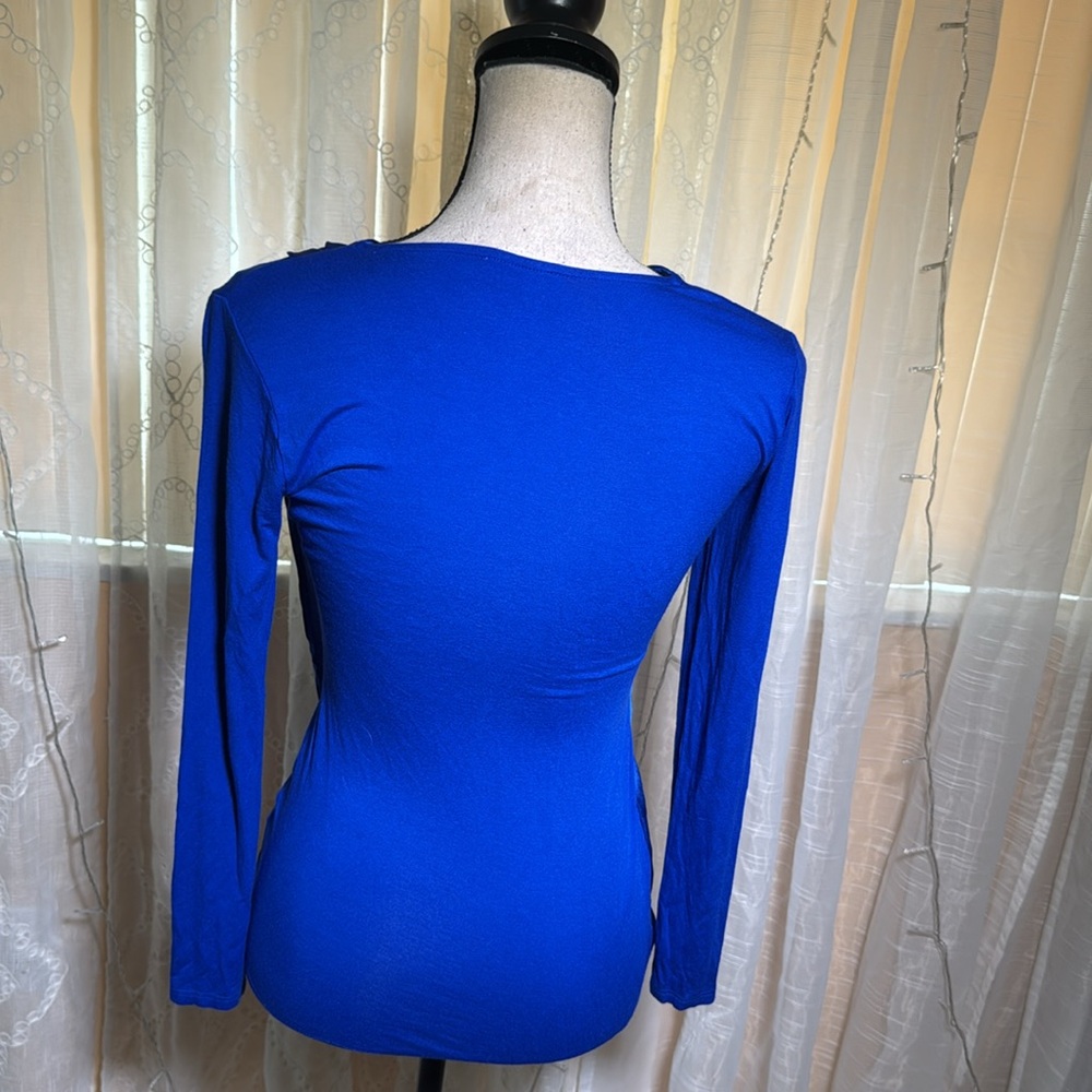 Vince Camuto Blue Asymmetrical Long Sleeve Blouse,PXS - Picture 3 of 6